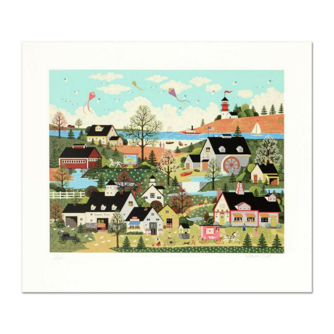 Jane Wooster Scott, "Sunday in New England" Hand Signed: "Sunday in New England" is a limited edition serigraph on paper by Jane Wooster Scott, numbered and hand signed by the artist. Includes letter of authenticity. Measures approx. 26" x 22" (border), 21"