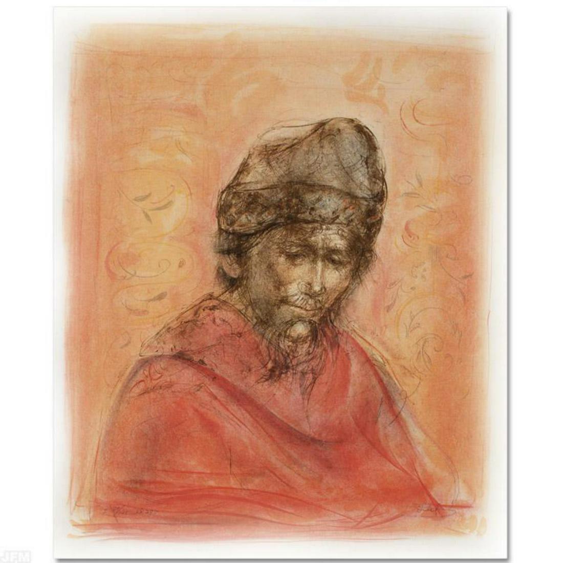 "Swiss Man" Limited Edition Lithograph by Edna Hibel: "Swiss Man" is a limited edition lithograph on rice paper, numbered and hand signed by Edna Hibel (1917-2014). Includes Certificate of Authenticity! Measures approx. 22.5" x 30" (border) 20" x 24" (im