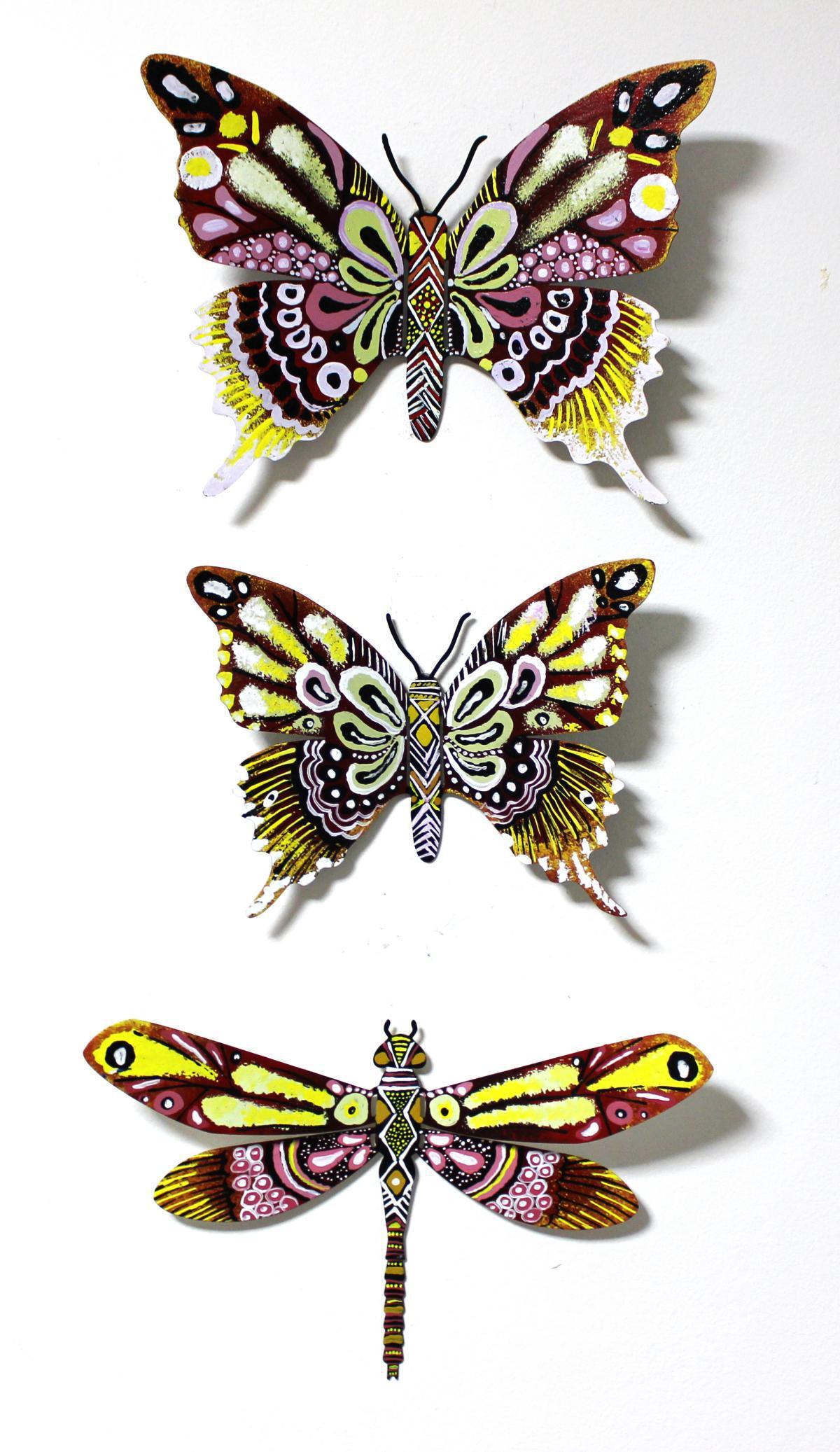Patricia Govezensky- Original Painting on Cutout Steel: Artist: Patricia Govezensky. Medium: Original Painting on Cutout Steel (Set of 3). Title: Set of 3 Butterflies. Size (Unframed): 7" x 9.5". Certificate of Authenticity: From the publisher. Additional: