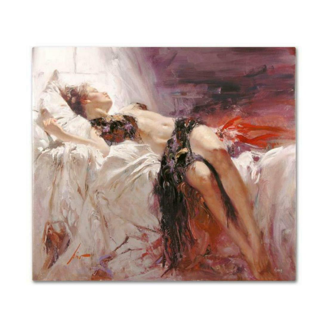 Pino (1939-2010), "Morning Dreams" Artist Embellished: "Morning Dreams" is a limited edition giclee on stretched canvas that has been hand-embellished by Pino himself, CP Numbered and Hand signed by Pino (1939-2010). Includes Certificate of Authenticity.
