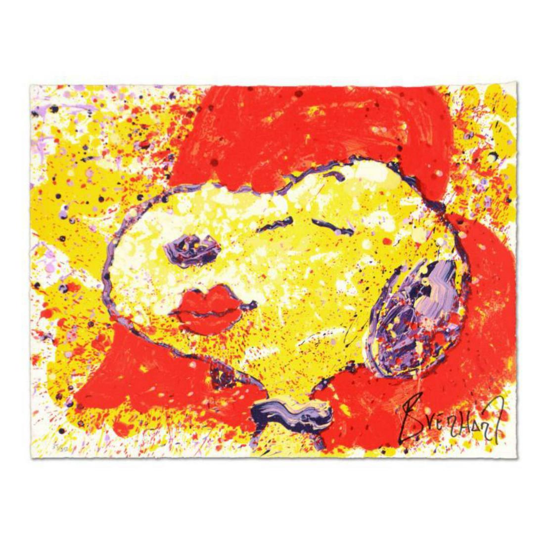 Tom Everhart- Hand Pulled Original Lithograph "A Kiss: Artist: Tom Everhart. Medium: Hand Pulled Original Lithograph. Title: A Kiss is Just a Kiss. Size (Unframed): 14" x 18". Certificate of Authenticity: Is included. Additional: Tom Everhart is the only 