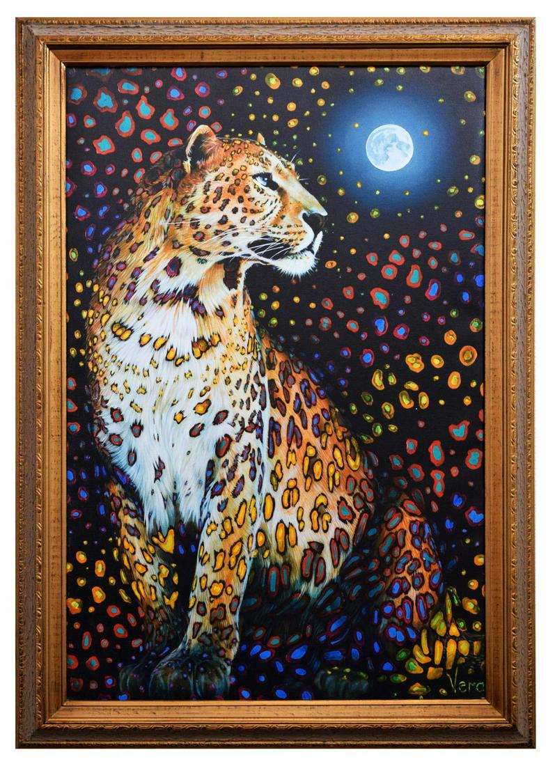 Vera V. Goncharenko- Original Giclee on Canvas "Looking: Artist: Vera V. Goncharenko. Medium: Original Giclee on Canvas. Title: Looking At The Moon. Size (Unframed): 36" x 24". Size (Framed): 39" x 27". Certificate of Authenticity: From the publisher. Refer