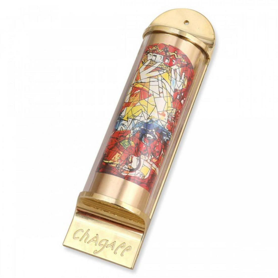 Marc Chagall MEZUZAH - Full color silkscreen on 24K: Artist: Marc Chagall. Medium: MEZUZAH - Full color silkscreen on 24K gold plated bronze . Title: Judah. Size: 5.1X1.4". Additional: Size: 13cm X 3.5cm / 5.1" X 1.4" , Suitable for 3.1" / 8 cm parchmen