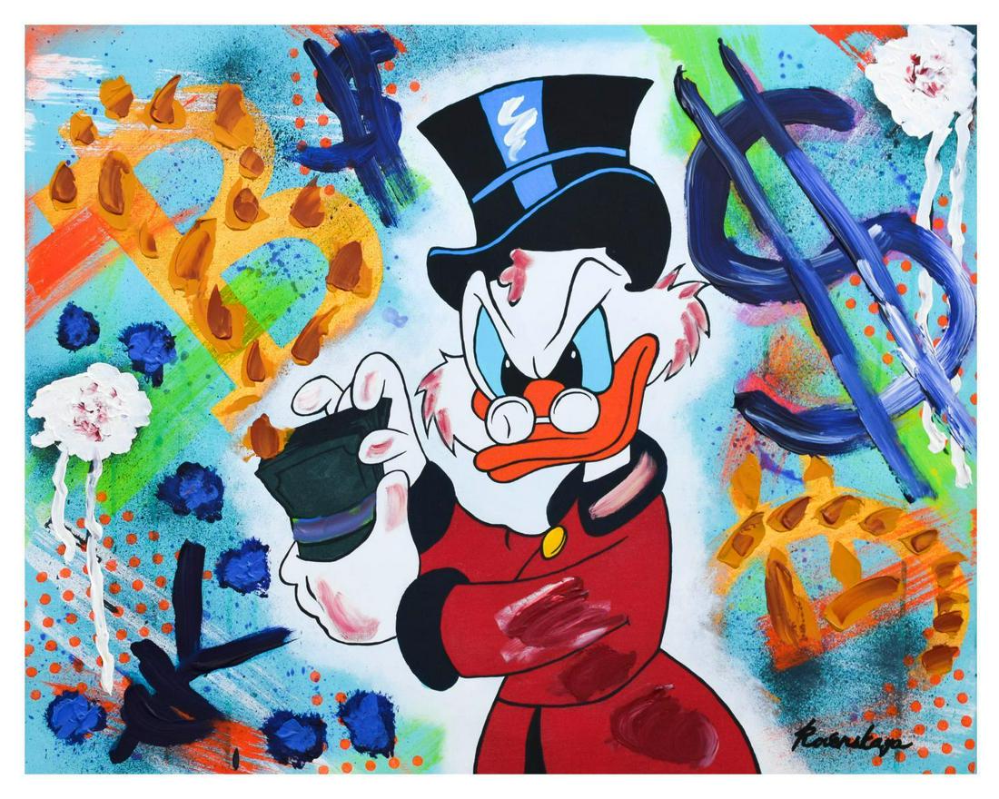 Nastya Rovenskaya- Mixed Media "Counting Money": Artist: Nastya Rovenskaya. Medium: Mixed Media. Title: Counting Money. Size (Unframed): 24" x 30". Certificate of Authenticity: From the publisher. Reference# 12914.