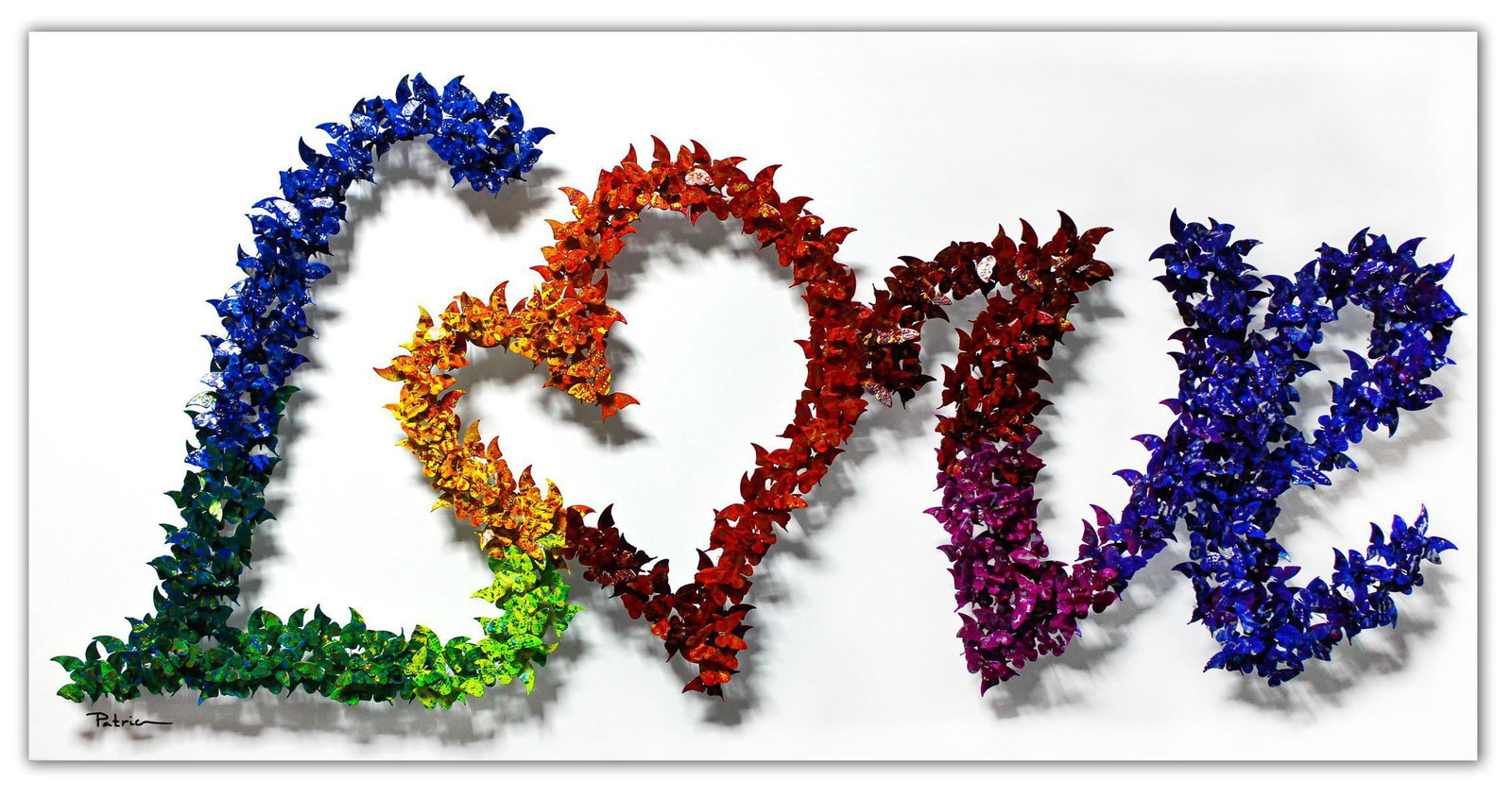 Patricia Govezensky- Original 3D Metal Art on Wood: Artist: Patricia Govezensky. Medium: Original 3D Metal Art on Wood. Title: Love. Size (Unframed): 24" x 47". Certificate of Authenticity: From the publisher. Reference# 14521.