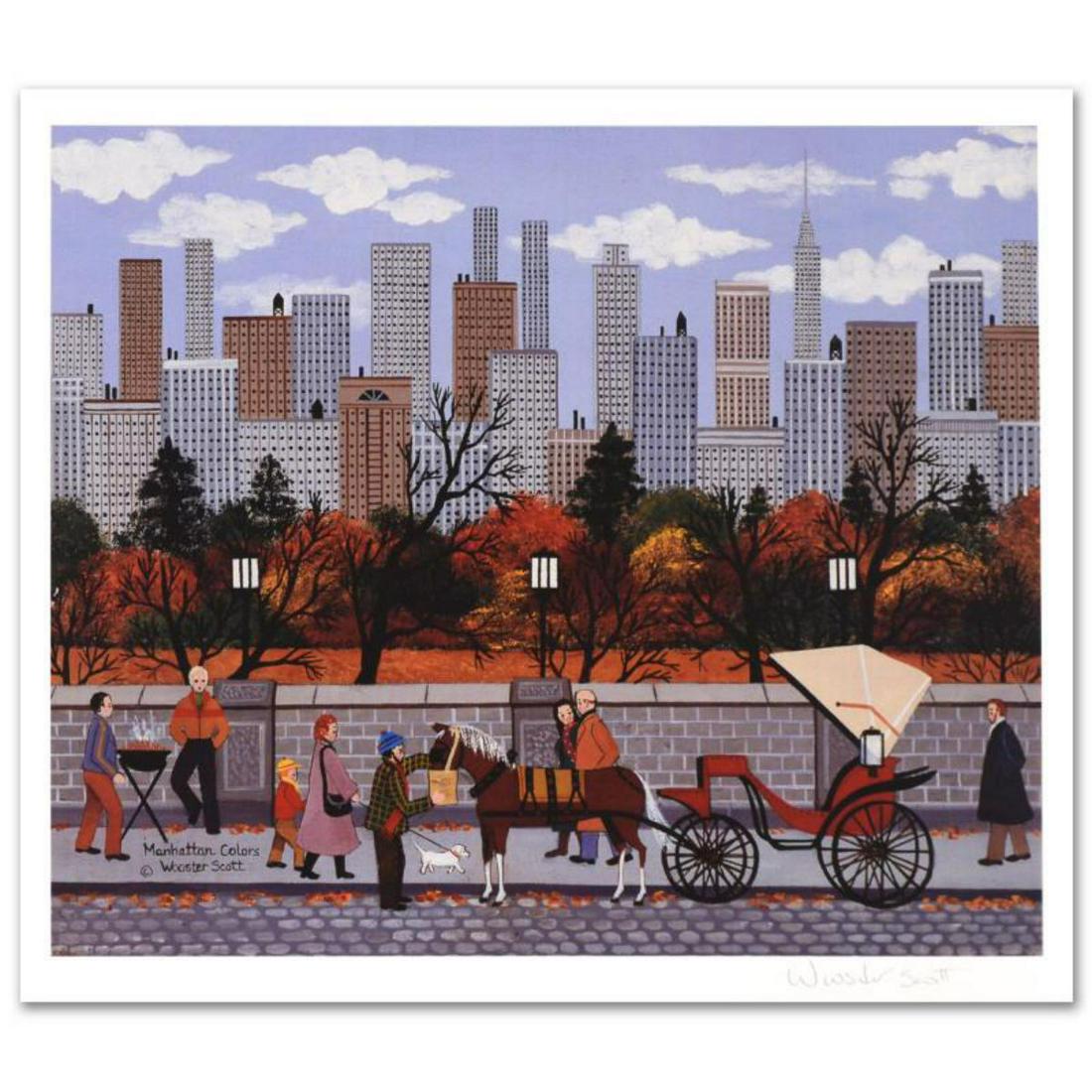 Jane Wooster Scott, "Manhattan Colors" Hand Signed: Cozy, down-home images of a bygone era when life was simpler - this is the feeling captured in the creations of one of the world's most recognized artists. "Manhattan Colors" is a limited edition lith