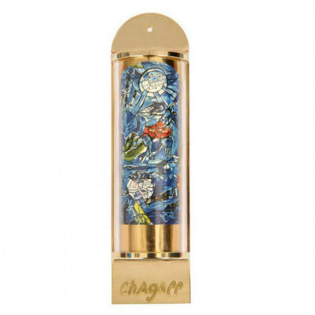Marc Chagall MEZUZAH - Full color silkscreen on 24K: Artist: Marc Chagall. Medium: MEZUZAH - Full color silkscreen on 24K gold plated bronze . Title: Reuben. Size: 5.1X1.4". Additional: Size: 13cm X 3.5cm / 5.1" X 1.4" , Suitable for 3.1" / 8 cm parchme