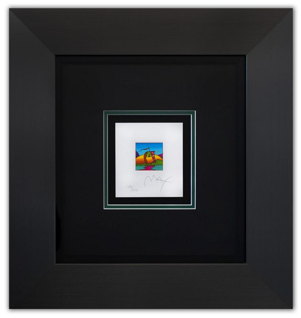 Peter Max- Original Lithograph "Sail Profile (Mini)": Artist: Peter Max. Medium: Original Lithograph. Title: Sail Profile (Mini). Size (Unframed): 5" x 4". Size (Framed): 20" x 19". Certificate of Authenticity: From Peter Max Studio. Additional: Custom f