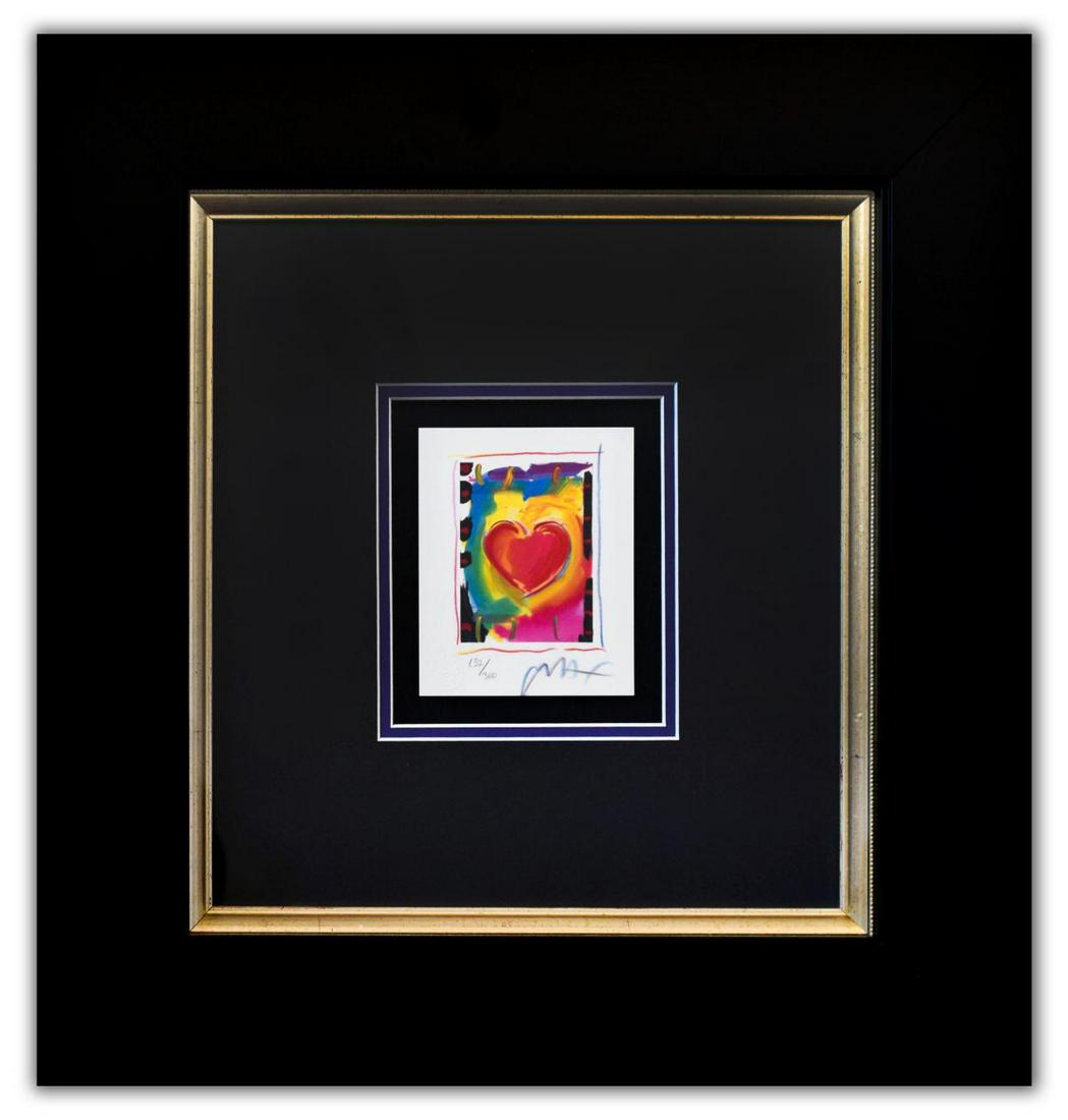 Peter Max- Original Lithograph "Heart Series I": Artist: Peter Max. Medium: Original Lithograph. Title: Heart Series I. Size (Unframed): 5" x 4". Size (Framed): 19.5" x 18.5". Certificate of Authenticity: From Peter Max Studio. Additional: Custom fr