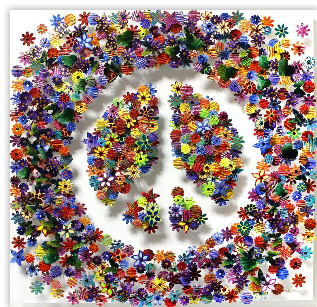 Patricia Govezensky- Original 3D Metal Art on Wood: Artist: Patricia Govezensky. Medium: Original 3D Metal Art on Wood. Title: Peace. Size (Unframed): 24" x 24". Certificate of Authenticity: From the publisher. Reference# 13523.