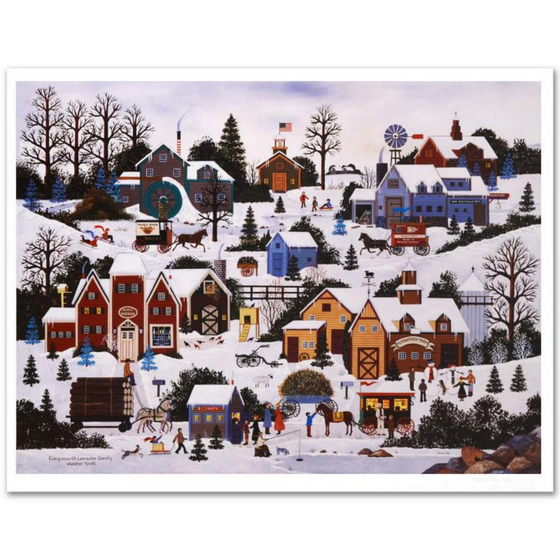 Jane Wooster Scott, "Evergreens of Lancaster County": Cozy, down-home images of a bygone era when life was simpler - this is the feeling captured in the creations of one of the world's most recognized artists. "Evergreens of Lancaster County" is a limite