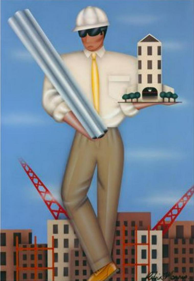 ROBIN MORRIS ORIGINAL ACRYLIC PAINTING ON CANVAS "The: Artist: ROBIN MORRIS. Medium: ORIGINAL ACRYLIC PAINTING ON CANVAS. Title: The Architect. Signature: Hand Signed. Size: 48” x 72” . Reference# 30255.
