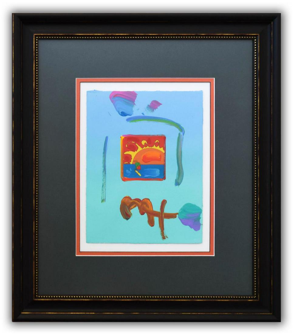 Peter Max- Original Mixed Media "Sunrise Sail 2005 Ver.: Artist: Peter Max. Medium: Original Mixed Media. Title: Sunrise Sail 2005 Ver. I #56. Size (Unframed): 11" x 8.5". Size (Framed): 22.5" x 19.5". Certificate of Authenticity: From Peter Max Studio. Add