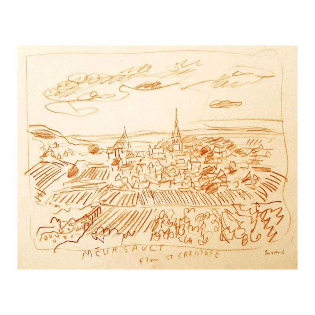 Wayne Ensrud "Meursault from St Christophe, Burgundy": "Meursault from St Christophe, Burgundy" is an original Pencil on Paper by Wayne Ensrud. The piece is hand signed by the artist and comes with a Certificate of Authenticity. Measures approximately 13"
