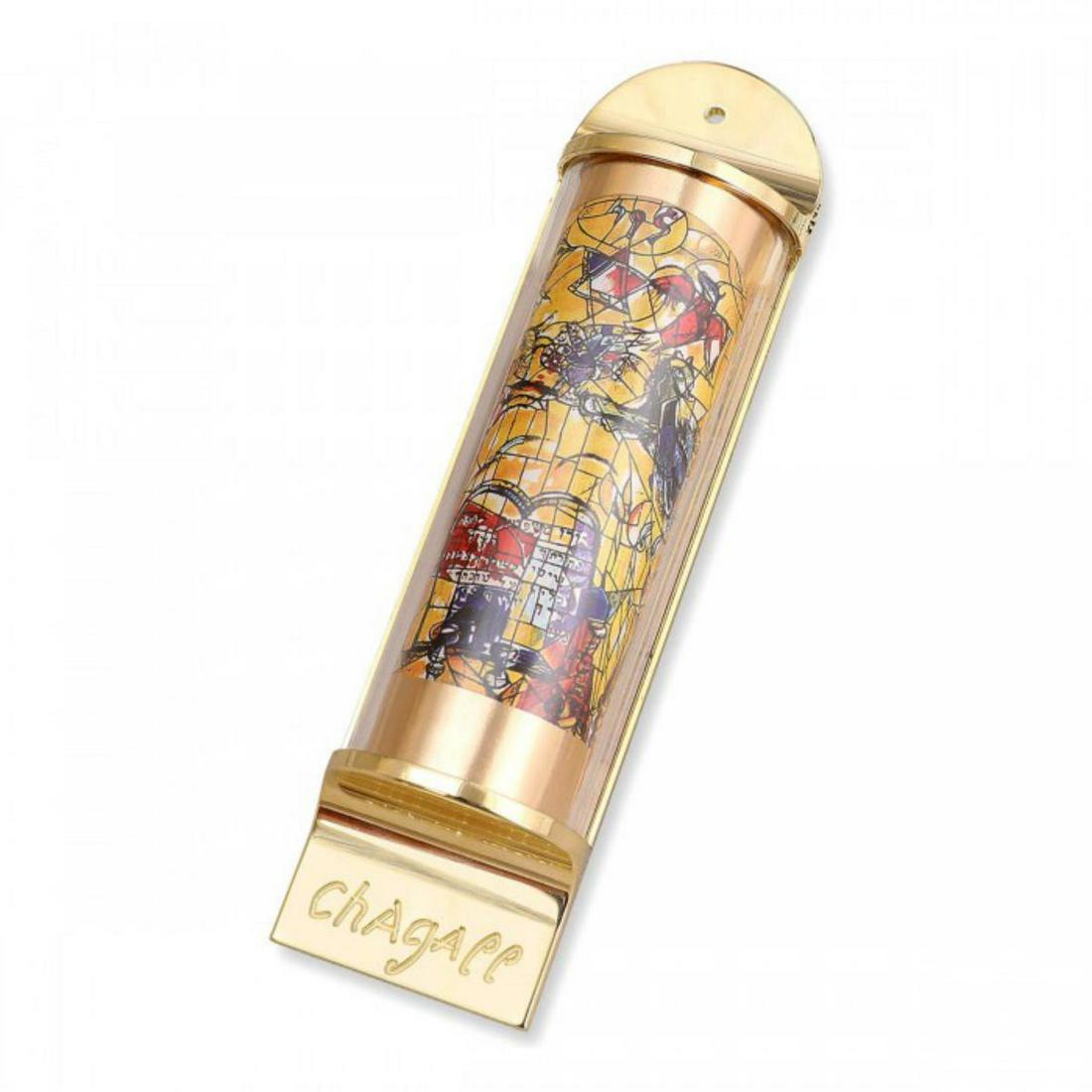 Marc Chagall MEZUZAH - Full color silkscreen on 24K: Artist: Marc Chagall. Medium: MEZUZAH - Full color silkscreen on 24K gold plated bronze . Title: Levi. Size: 5.1X1.4". Additional: Size: 13cm X 3.5cm / 5.1" X 1.4" , Suitable for 3.1" / 8 cm parchment