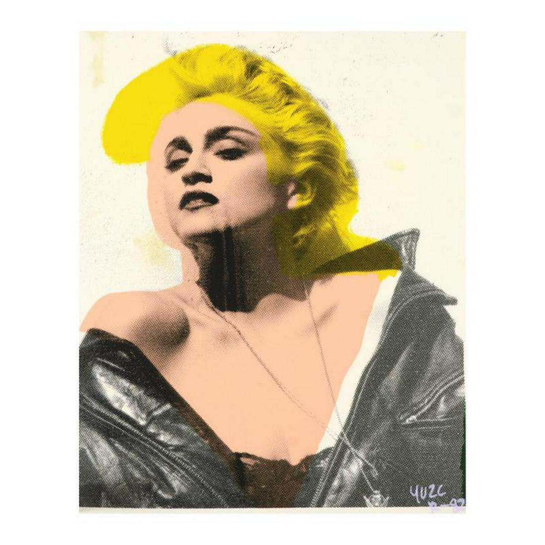 Ringo Daniel Funes (Protege of Andy Warhol's: "Madonna in Leather" is a one-of-a-kind hand-pulled silkscreen and mixed media painting on canvas by Ringo (Daniel Funes) - protege of Andy Warhol's apprentice, Steve Kaufman. This piece is hand signe