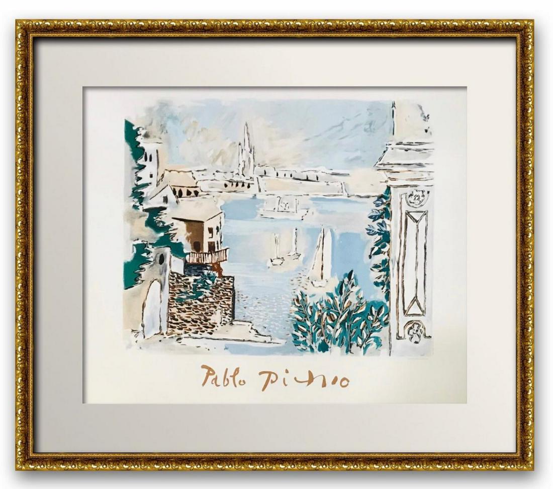 Pablo Picasso- Lithograph on Arches Paper "Paysage de: Artist: Pablo Picasso. Medium: Lithograph on Arches Paper. Title: Paysage de Dinard. Size (Unframed): 22" x 29". Size (Framed): 30" x 40". Certificate of Authenticity: Is included. Additional: Portfol
