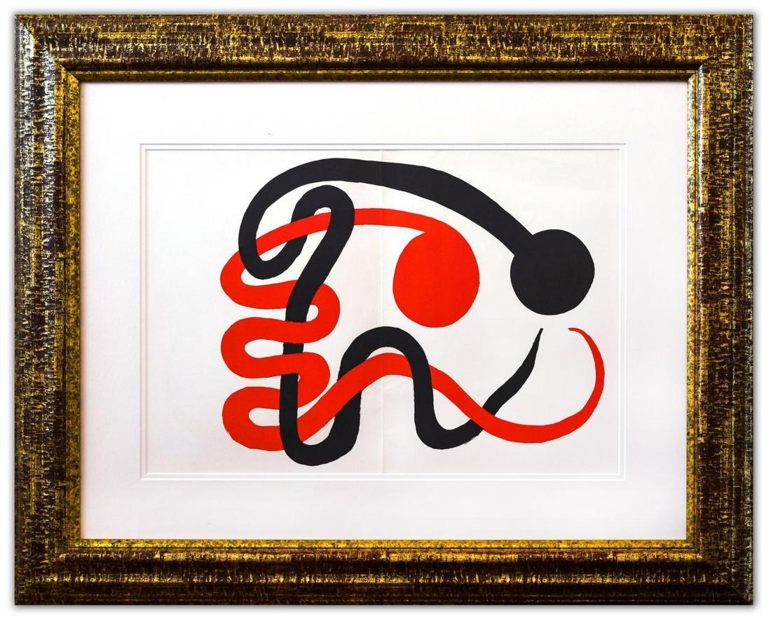 Alexander Calder- Lithograph "DLM201 - Deux serpents": Artist: Alexander Calder. Medium: Lithograph. Title: DLM201 - Deux serpents. Size (Unframed): 15" x 22". Size (Framed): 27" x 34". Certificate of Authenticity: Is included. Additional: Year : 1973. Re