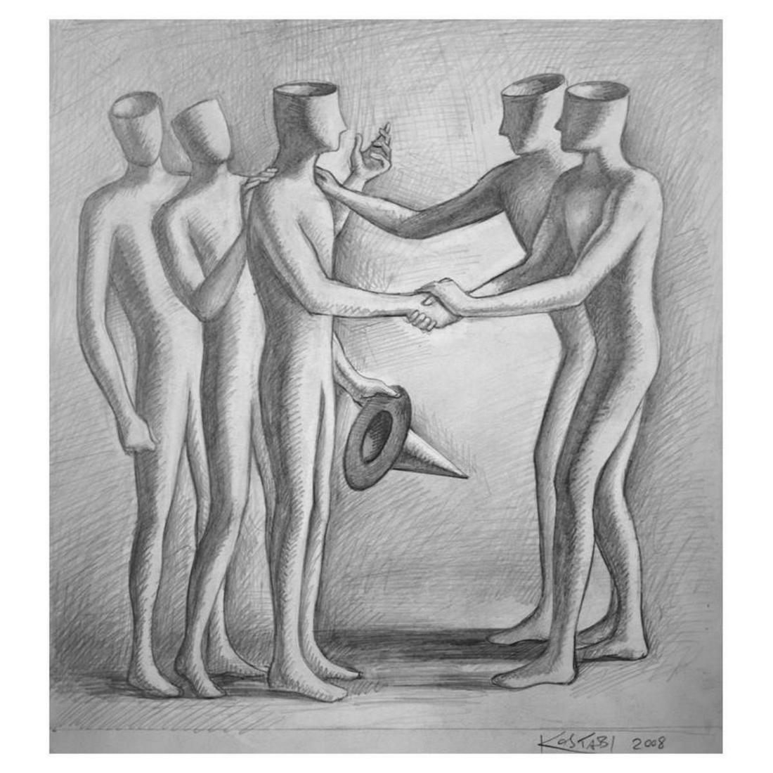 Mark Kostabi "A Deal's A Deal" Hand Signed Original: "A Deal's A Deal" is an original artwork, pencil on paper, by Mark Kostabi. The piece is hand signed and comes with a certificate of authenticity. Measures approximately12" x 11". Reference #: 247041
