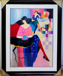 Itzchak Tarkay Hand signed and numbered serigraph on: Artist: Itzchak Tarkay. Medium: Hand signed and numbered serigraph on paper. Framed: 44x34"