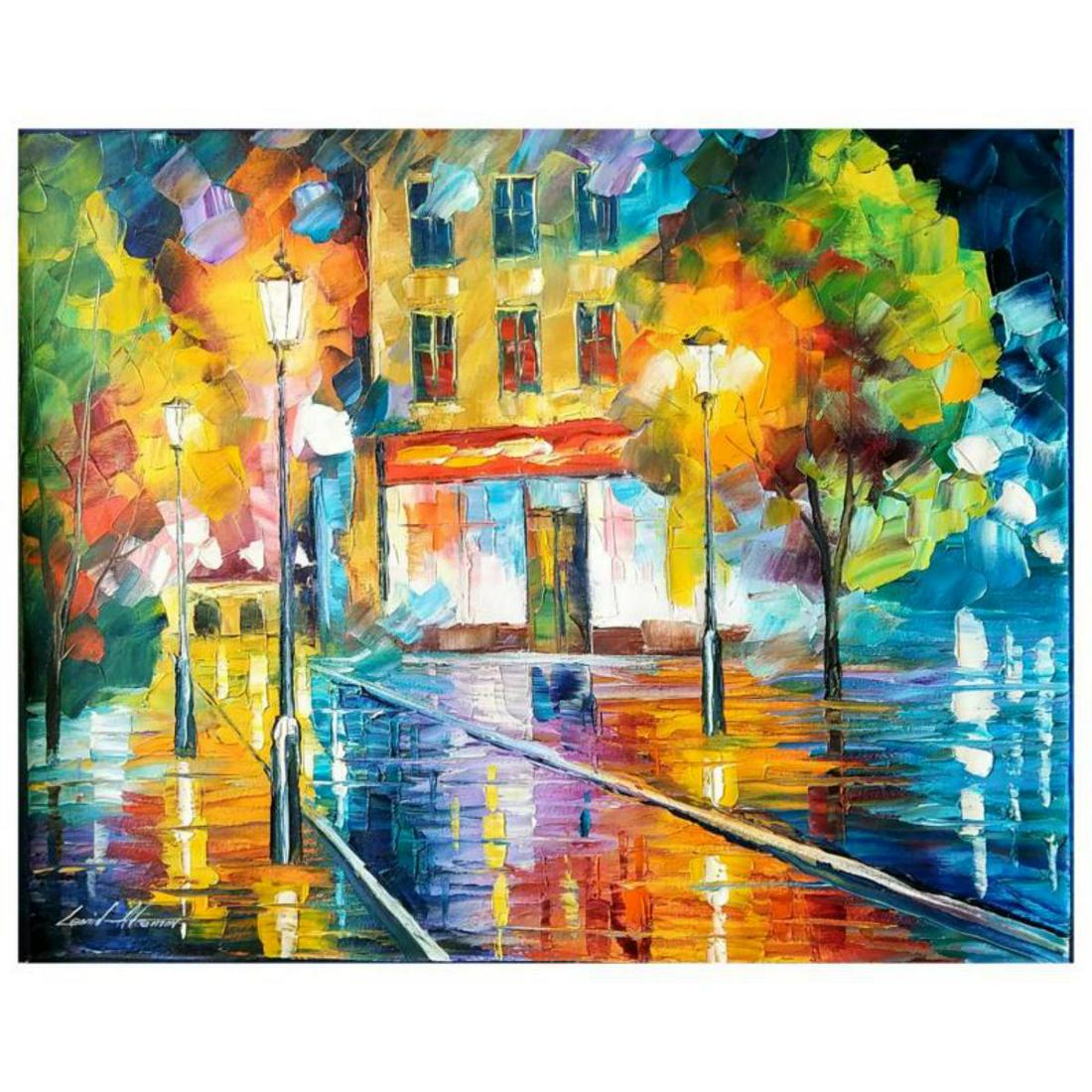Leonid Afremov (1955-2019), Original Oil Painting on: This is an original oil painting on canvas by Leonid Afremov (1955-2019) hand signed by the artist. Includes Letter of Authenticity. Measures approx. 20" x 16" (image). Reference #: 243790