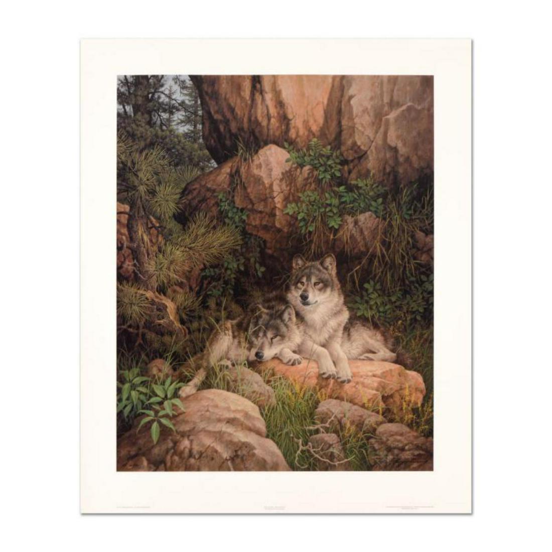 Larry Fanning (1938-2014), "Soul Mates - Gray Wolves": "Soul Mates - Gray Wolves" is a limited edition lithograph on paper by Larry Fanning (1938-2014), numbered and hand signed with a Letter of Authenticity. Measures approximately 23" x 18.5" (image). Re
