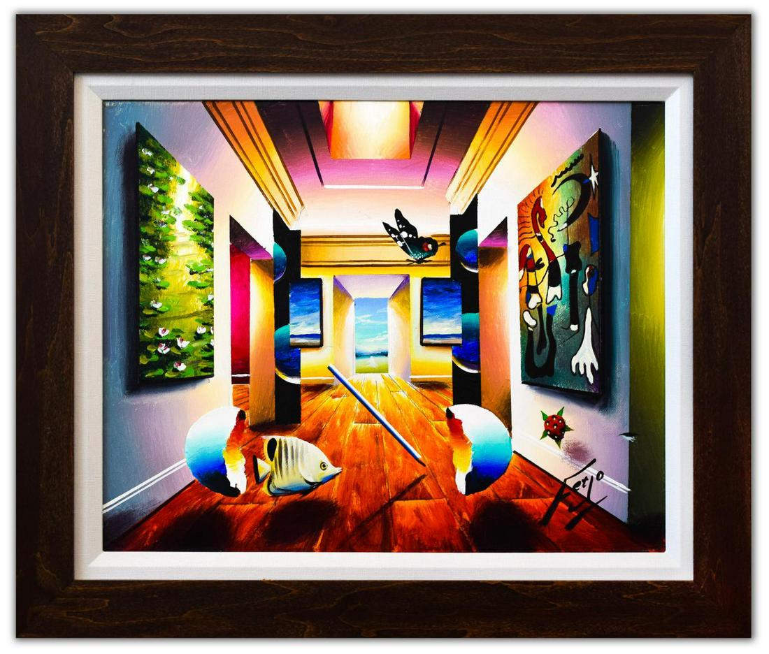 Ferjo- Original Oil on Canvas "Monet and Miro": Artist: Ferjo. Medium: Original Oil on Canvas. Title: Monet and Miro. Size (Unframed): 16" x 20". Certificate of Authenticity: Is included. Additional: Custom framed. Reference# 14670.