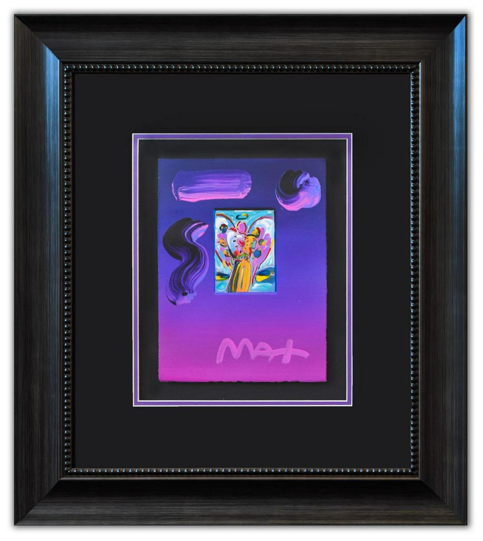 Peter Max- Original Mixed Media "Angel with Heart Ver.: Artist: Peter Max. Medium: Original Mixed Media. Title: Angel with Heart Ver. III #57. Size (Unframed): 11" x 8.5". Certificate of Authenticity: From Peter Max Studio. Additional: Custom framed. Refer