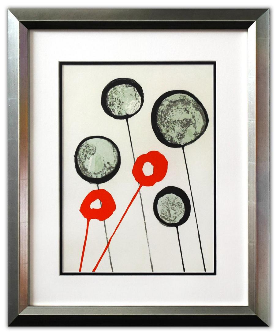 Alexander Calder- Lithograph "DLM156 - Ballons": Artist: Alexander Calder. Medium: Lithograph. Title: DLM156 - Ballons. Size (Unframed): 15" x 11". Size (Framed): 22.5" x 18.5". Certificate of Authenticity: Is included. Additional: Year : 1966. Refe