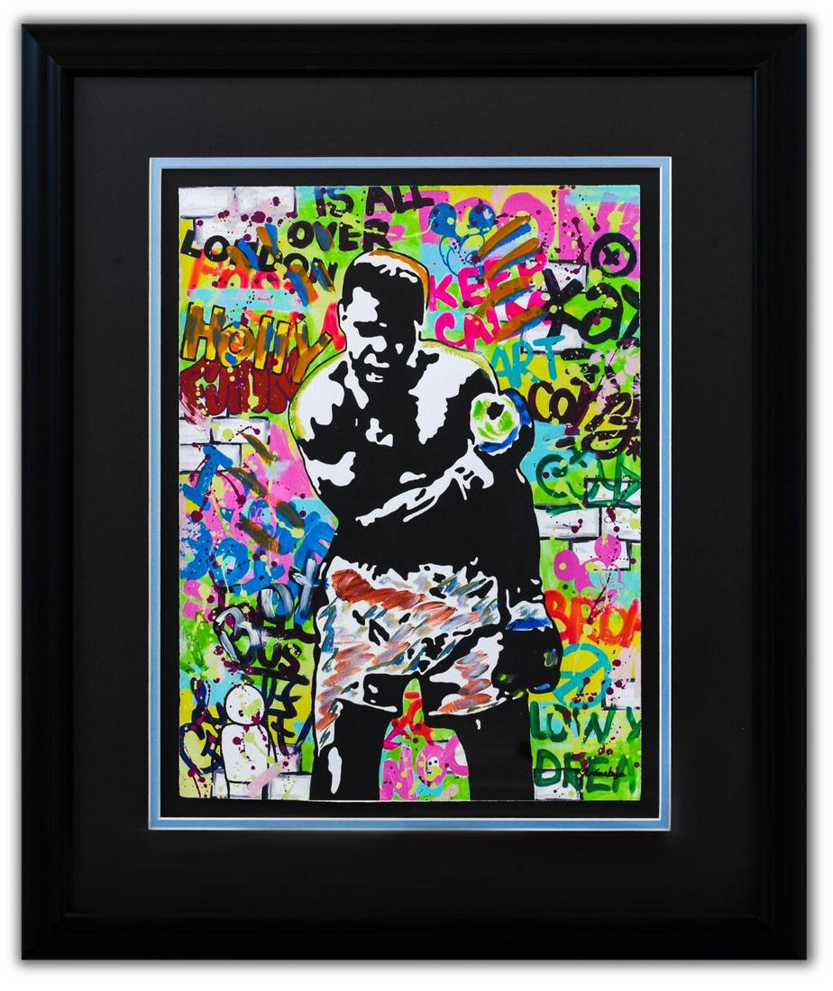 Nastya Rovenskaya- Original Mixed Media on Paper: Artist: Nastya Rovenskaya. Medium: Original Mixed Media on Paper. Title: Muhammad Ali. Size (Unframed): 20" x 16". Size (Framed): 25" x 20". Certificate of Authenticity: From the publisher. Additional