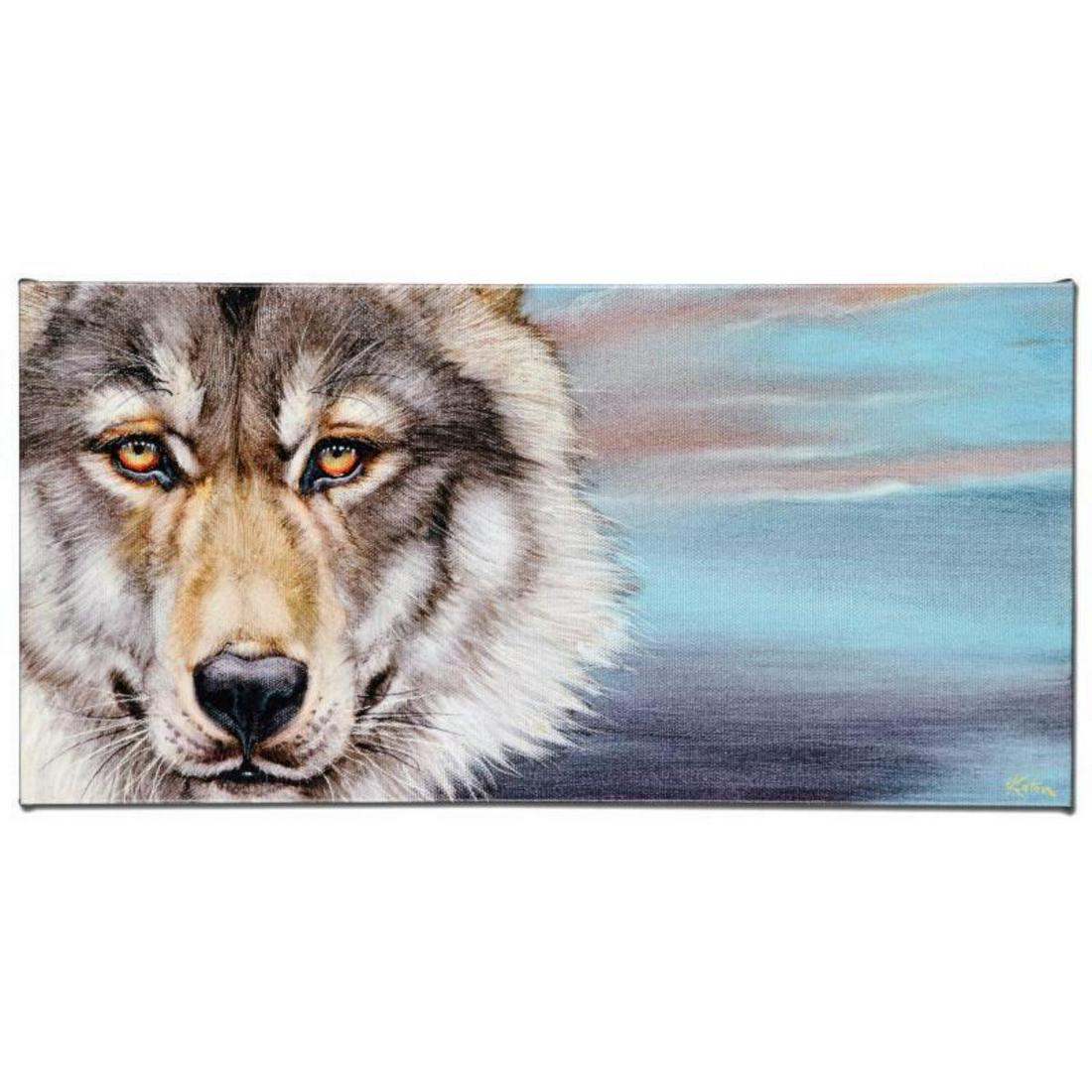 "Wolf" Limited Edition Giclee on Canvas by Martin: "Wolf" is a limited edition giclee on canvas by Martin Katon, numbered and hand signed by the artist! This piece comes gallery wrapped. Includes Letter of Authenticity. Measures approx. 24" x 12" (ima