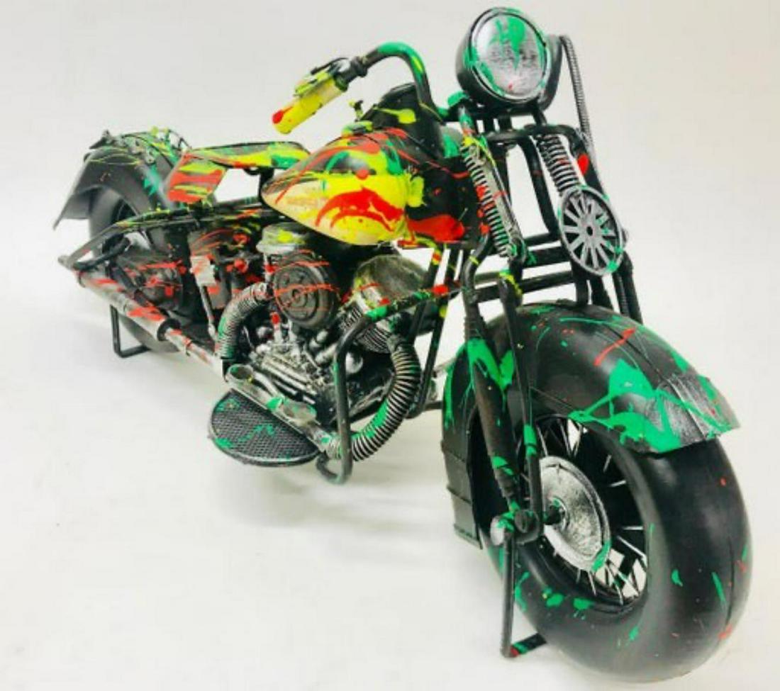E.M. Zax- Hand Painted metal sculpture "Harley: Artist: E.M. Zax. Medium: Hand Painted metal sculpture . Title: Harley Davidson. Size (Unframed): 12" x 18". Certificate of Authenticity: Is included. Reference# 13618.