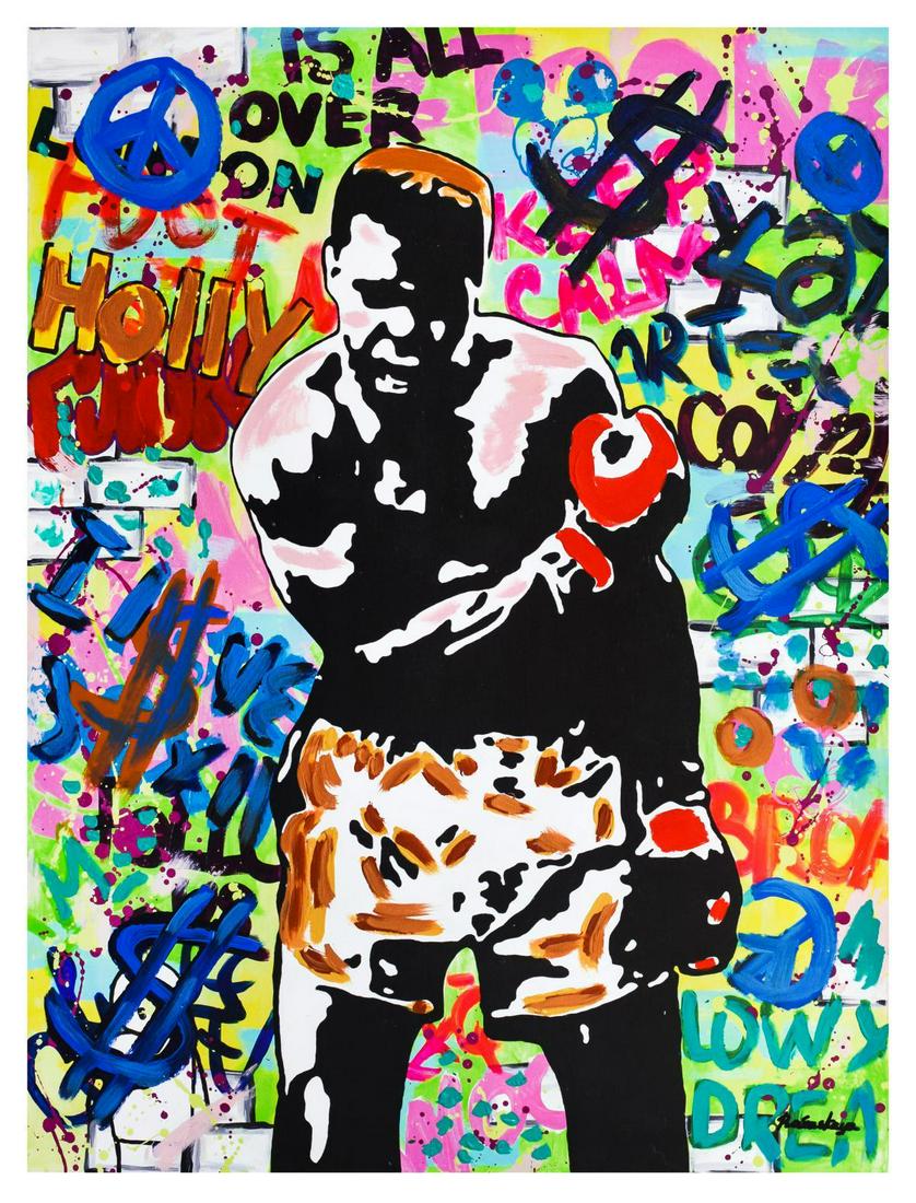 Nastya Rovenskaya- Mixed Media "Muhammad Ali": Artist: Nastya Rovenskaya. Medium: Mixed Media. Title: Muhammad Ali. Size (Unframed): 40" x 30". Certificate of Authenticity: From the publisher. Reference# 13485.