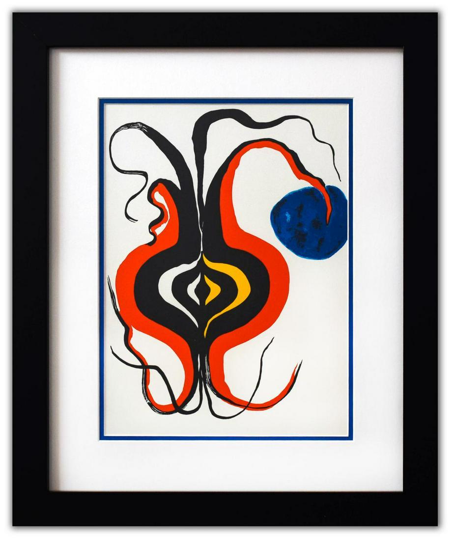 Alexander Calder- Lithograph "DLM156 - Bulbe": Artist: Alexander Calder. Medium: Lithograph. Title: DLM156 - Bulbe. Size (Unframed): 15" x 11". Size (Framed): 23" x 20". Certificate of Authenticity: Is included. Additional: Year : 1966. Reference#