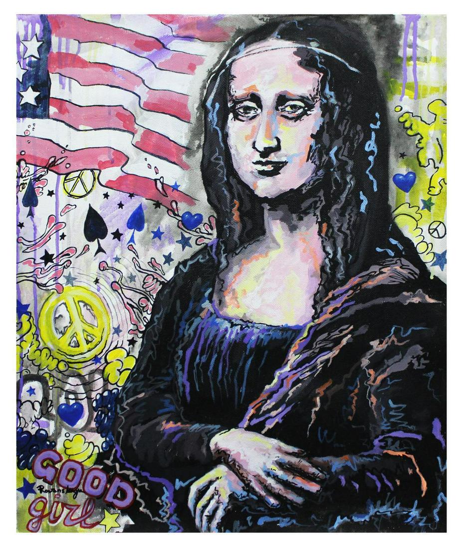 Nastya Rovenskaya- Original Oil on Canvas "I'm Mona: Artist: Nastya Rovenskaya. Medium: Original Oil on Canvas. Title: I'm Mona Lisa. Size (Unframed): 24" x 20". Certificate of Authenticity: From the publisher. Reference# 12610.