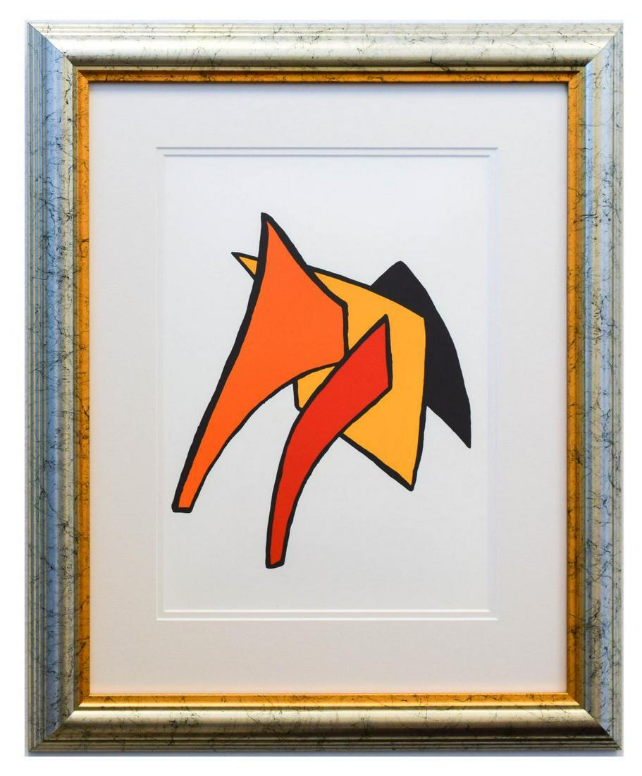 Alexander Calder- Lithograph "DLM141 - Lune jaune et: Artist: Alexander Calder. Medium: Lithograph. Title: DLM141 - Lune jaune et porc qui pique. Size (Unframed): 15" x 11". Size (Framed): 23.5" x 19". Certificate of Authenticity: Is included. Additional