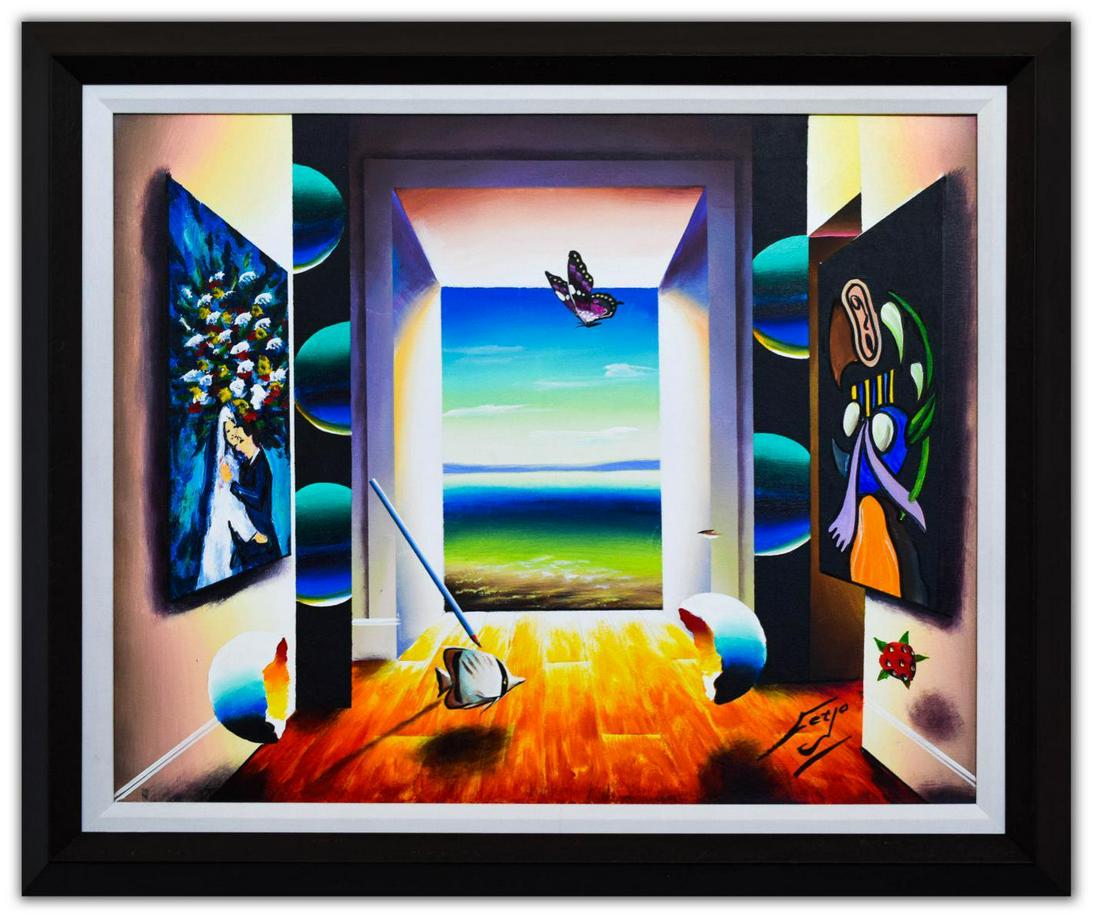 Ferjo- Original Oil on Canvas "Lifted By the Ocean": Artist: Ferjo. Medium: Original Oil on Canvas. Title: Lifted By the Ocean. Size (Unframed): 24" x 30". Size (Framed): 30" x 36". Certificate of Authenticity: Is included. Additional: Custom framed. Re