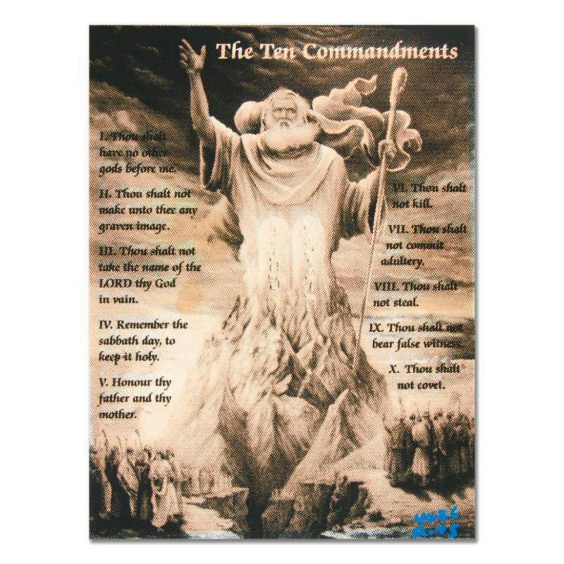 Ringo (Protege of Andy Warhol's Apprentice, Steve: "Ten Commandments" is a one-of-a-kind hand-pulled silkscreen and mixed media painting on canvas by Ringo - protege of Andy Warhol's apprentice, Steve Kaufman. This piece is hand signed by the artist a