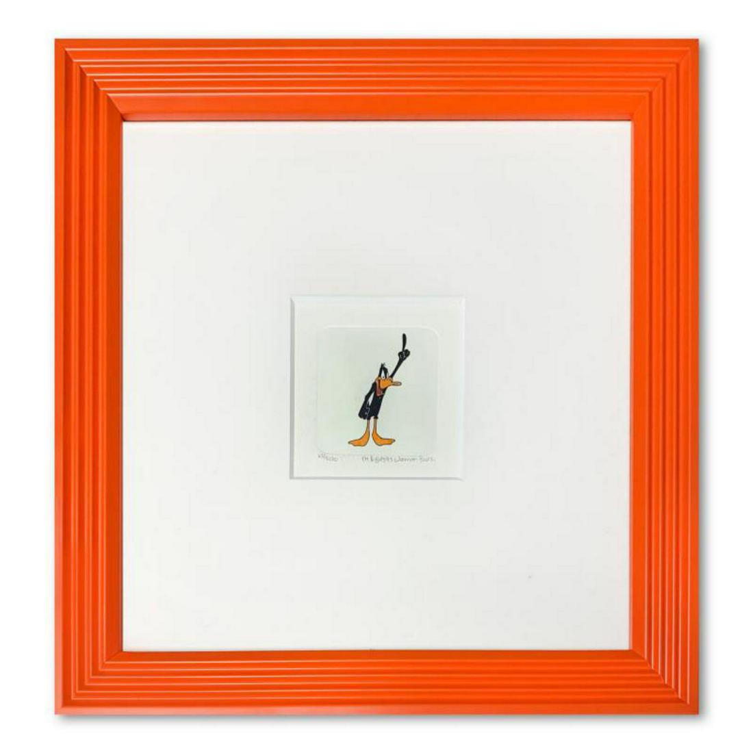 "Daffy Duck" Framed Limited Edition Etching with: "Daffy Duck" is a limited edition etching on paper with hand-tinted coloring from Warner Bros, numbered and dated 1999. This piece comes framed. Measures approximately 9" x 9" (with frame), 2" x 2" (i