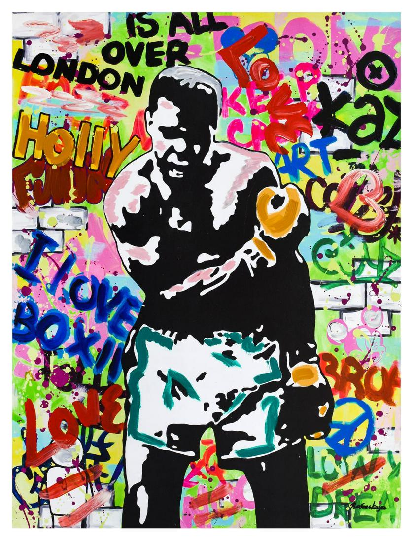 Nastya Rovenskaya- Mixed Media "Muhammad Ali": Artist: Nastya Rovenskaya. Medium: Mixed Media. Title: Muhammad Ali. Size (Unframed): 40" x 30". Certificate of Authenticity: From the publisher. Reference# 13484.