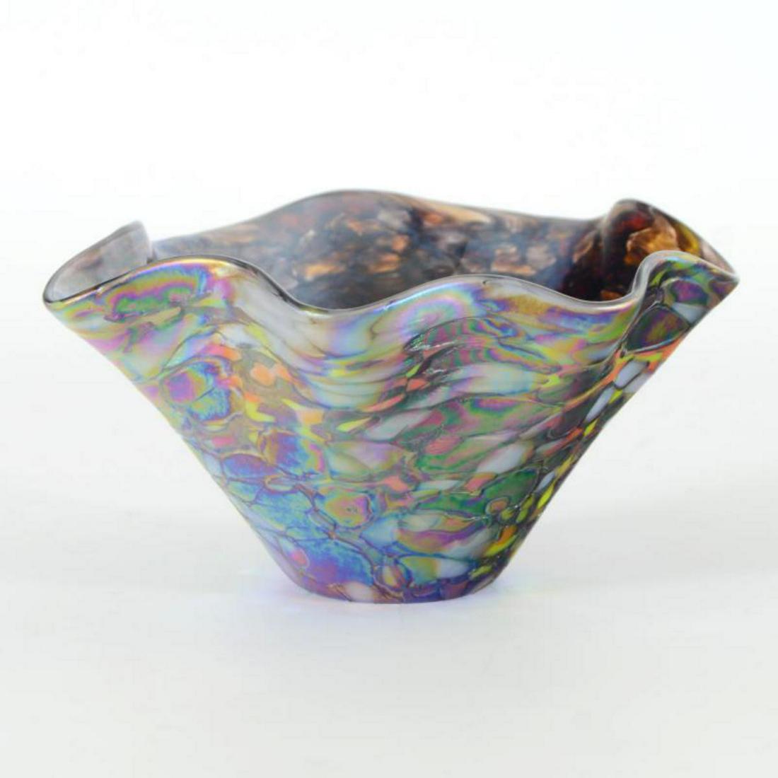 Glass Eye Studios, "Mini Wave Bowl (Slate)" Hand Blown: "Mini Wave Bowl (Slate)" is a hand blown glass bowl (second) from Glass Eye Studios. This piece contains ash from the 1980 volcanic eruption of Mount St. Helens. As each piece is individually handcraf