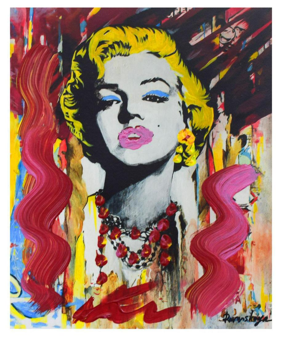 Nastya Rovenskaya- Mixed Media "Marilyn Monroe II": Artist: Nastya Rovenskaya. Medium: Mixed Media. Title: Marilyn Monroe II. Size (Unframed): 10" x 8". Certificate of Authenticity: From the publisher. Reference# 12908.