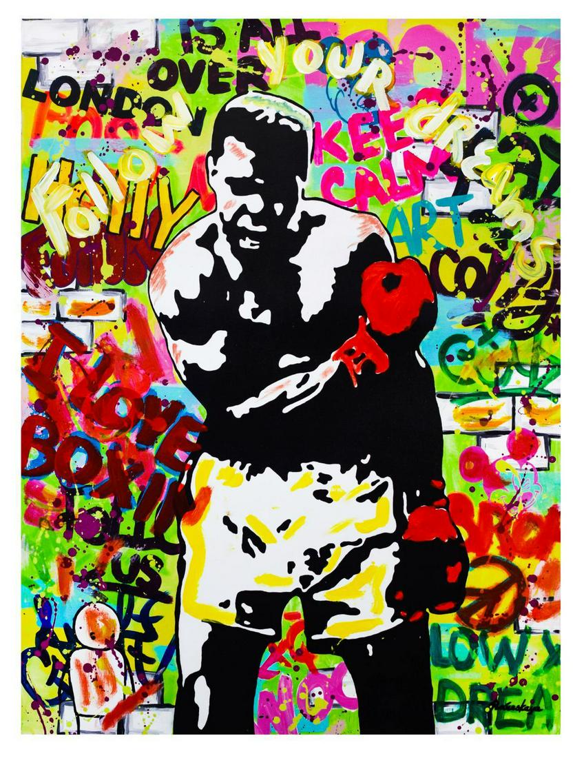 Nastya Rovenskaya- Mixed Media "Muhammad Ali": Artist: Nastya Rovenskaya. Medium: Mixed Media. Title: Muhammad Ali. Size (Unframed): 40" x 30". Certificate of Authenticity: From the publisher. Reference# 13799.