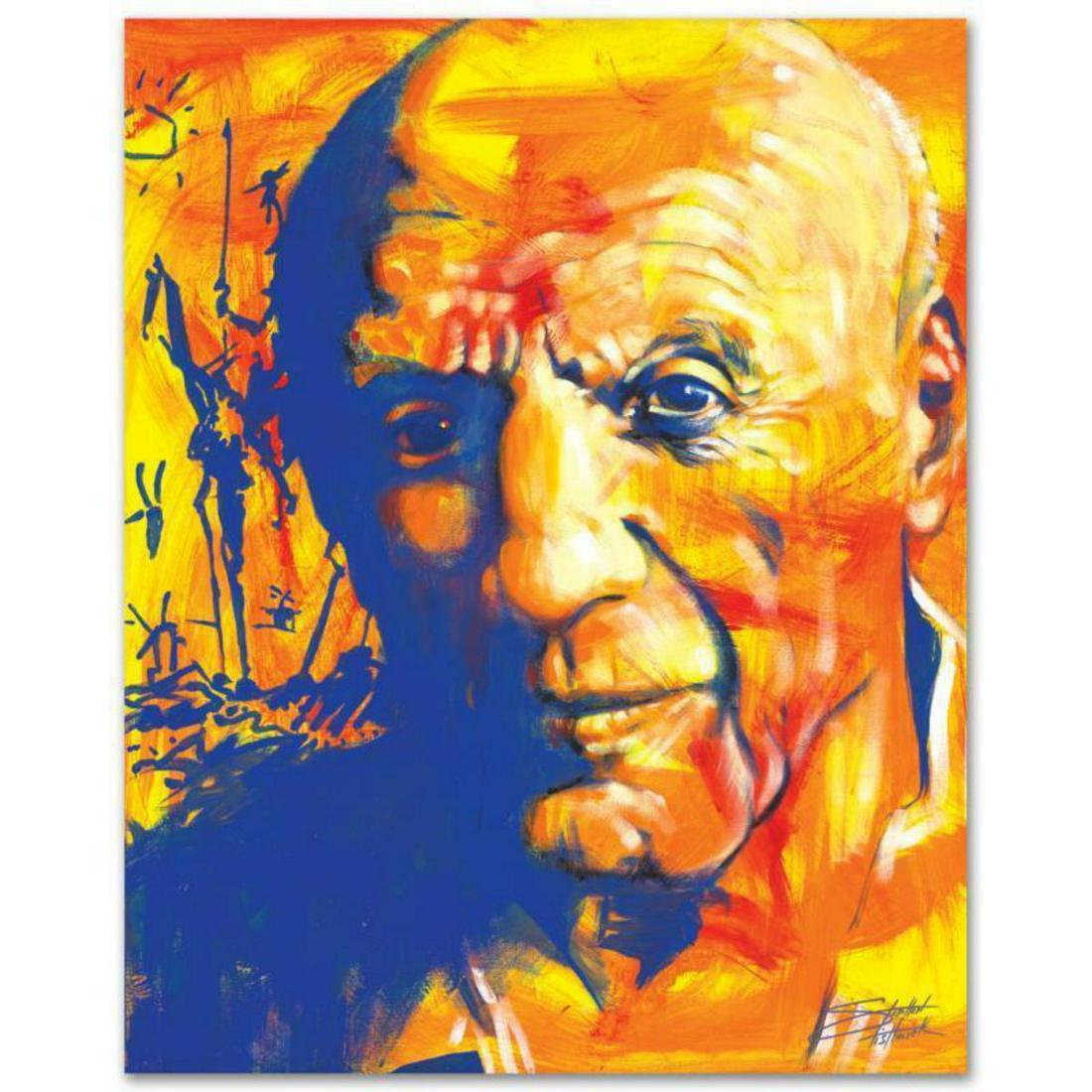 "Picasso" Limited Edition Giclee on Canvas by Stephen: With bright colors and expressive lines, Stephen Fishwick puts a unique spin on pop culture portraits. "Picasso" is a limited edition giclee on stretched canvas, numbered and bears the artist's author