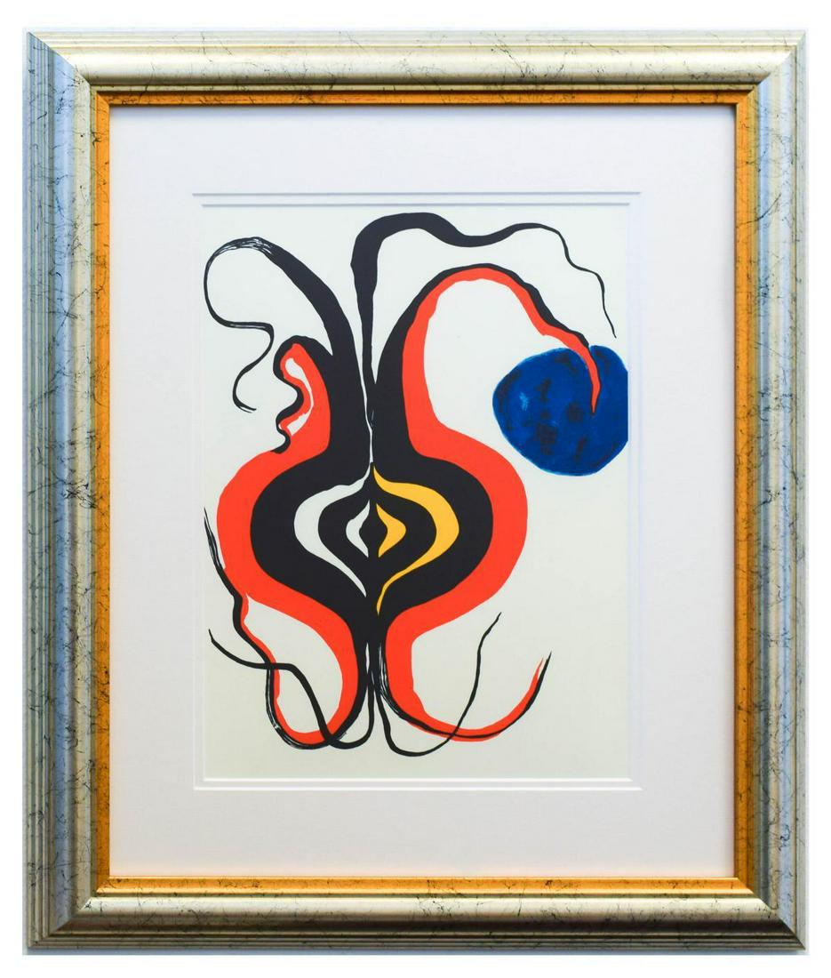 Alexander Calder- Lithograph "DLM156 - Bulbe": Artist: Alexander Calder. Medium: Lithograph. Title: DLM156 - Bulbe. Size (Unframed): 15" x 11". Size (Framed): 23.5" x 19". Certificate of Authenticity: Is included. Additional: Year : 1966. Referenc