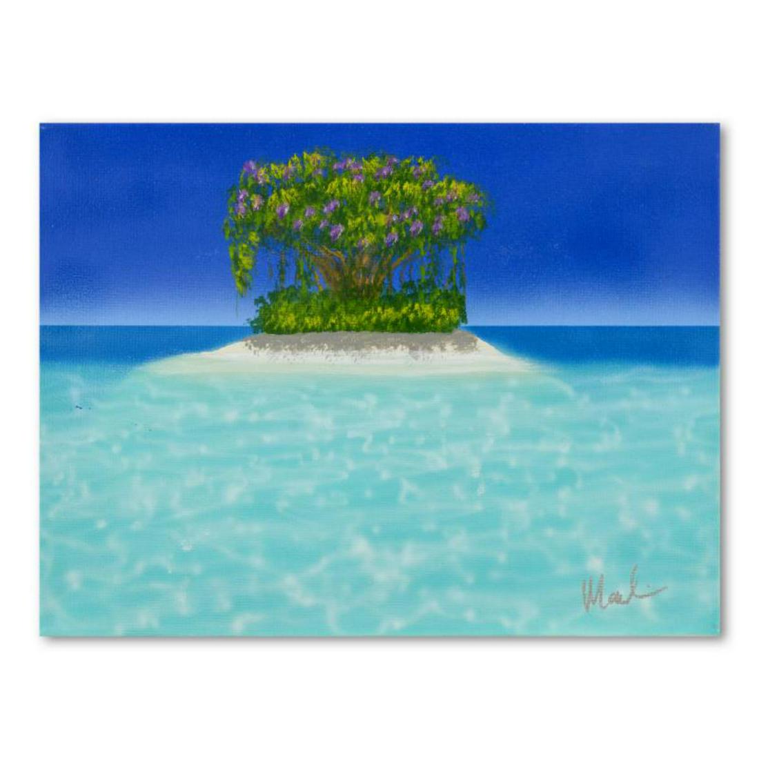 Dan Mackin, "Island on the Stream" Original Oil: "Island on the Stream" is an original oil painting on stretched canvas by Dan Mackin, hand signed by the artist. This piece comes framed. Includes Letter of Authenticity. Measures approx. 16" x 12" (i