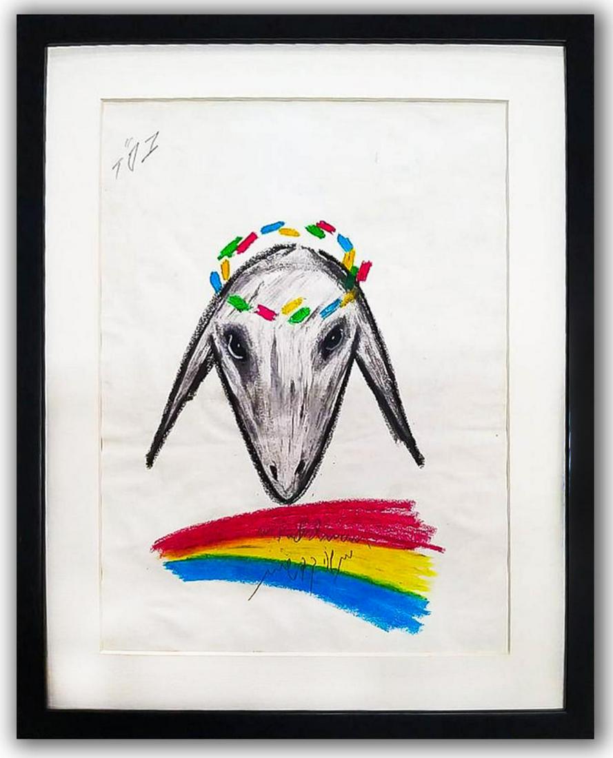Menashe Kadishman- Pastel on Paper "Untitled": Artist: Menashe Kadishman. Medium: Pastel on Paper. Title: Untitled. Size (Unframed): 16.5" x 12". Size (Framed): 19.5" x 15.5". Certificate of Authenticity: Is included. Additional: Custom framed. Re