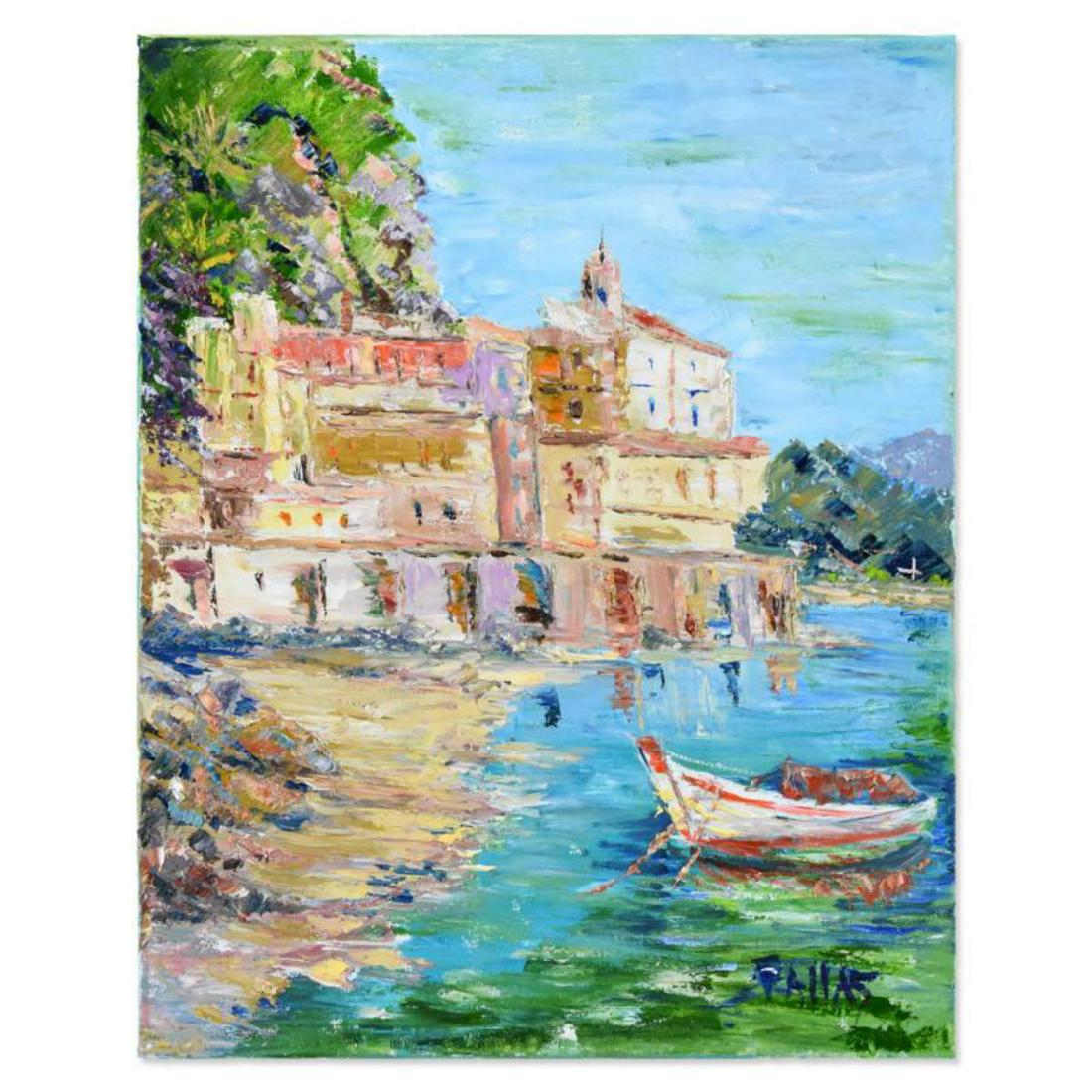 Elliot Fallas, "A Touch of Italy" Original Oil Painting: "A Touch of Italy" is an original oil painting on stretched canvas by Elliot Fallas, hand signed by the artist. Includes Letter of Authenticity. Measures approx. 16" x 20" (image). The sides of the ca