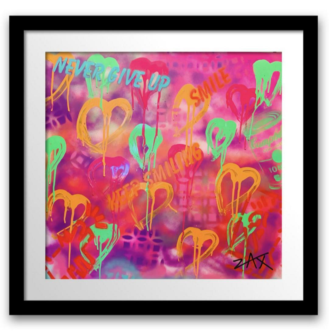 E.M. Zax Original acrylic painting on paper "Hearts" (1 of 2)