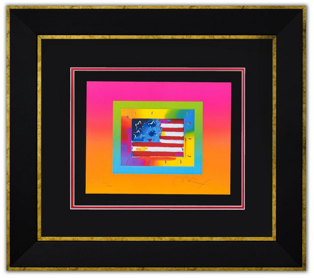 Peter Max- Original Lithograph "Flag with Heart on (1 of 2)